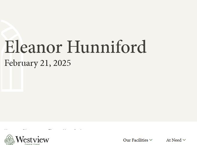 Eleanor Hunniford  February 21 2025 avis de deces  NecroCanada