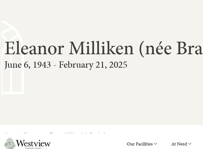 Eleanor Milliken née Braiden  June 6 1943  February 21 2025 avis de deces  NecroCanada